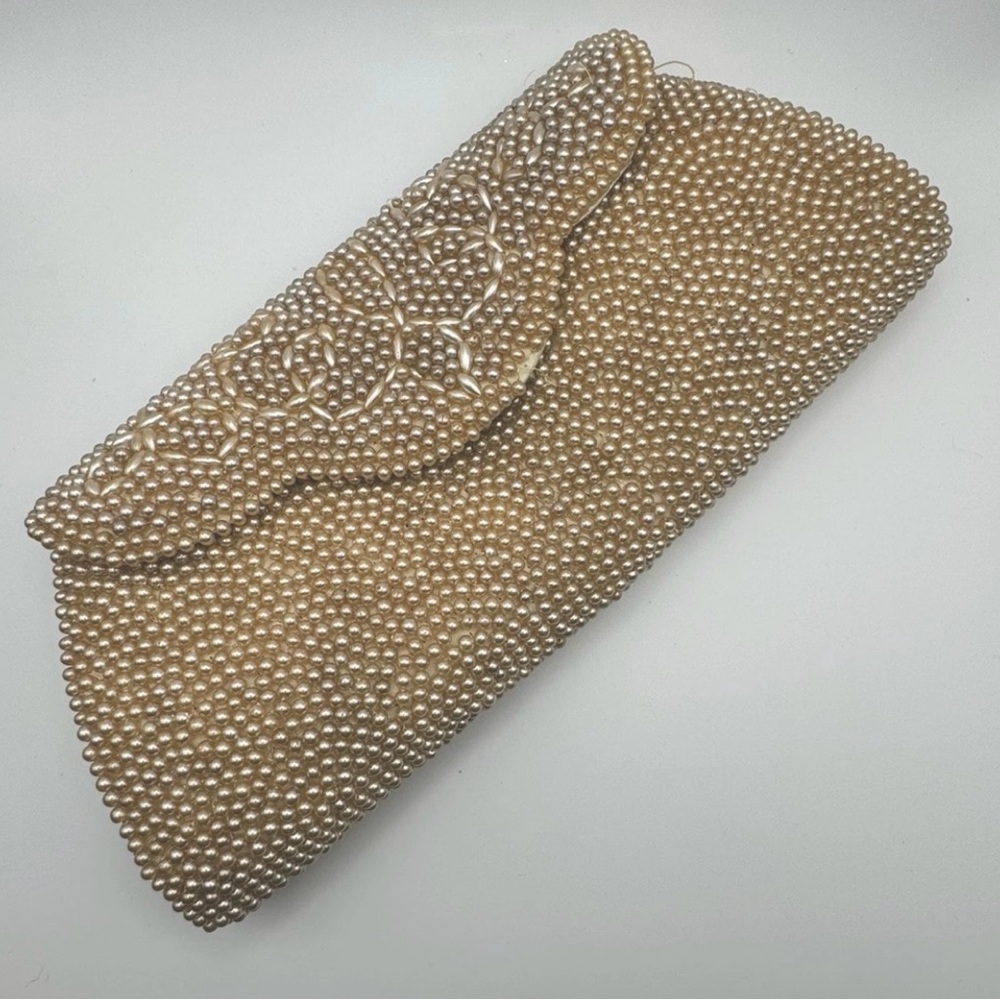 Vintage The May Co. Beaded Clutch Women Cream Imperial Japan Handmade